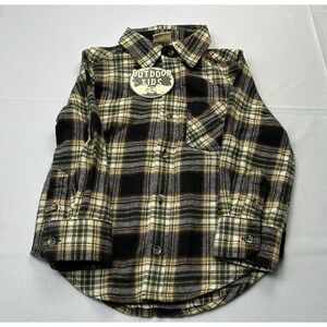 Outdoor Kids XS Youth Flannel Shirt Black Olive Plaid NWT Rustic Lumberjack